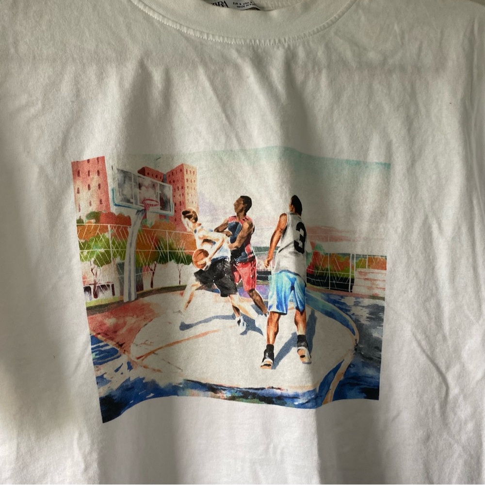 White Zara Basketball Graphic Tee